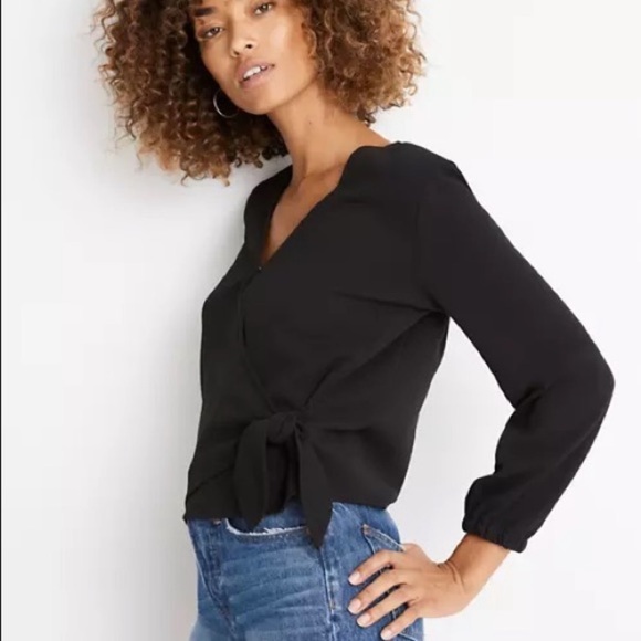 Madewell texture & thread crepe wrap top green small NWT - Picture 5 of 6